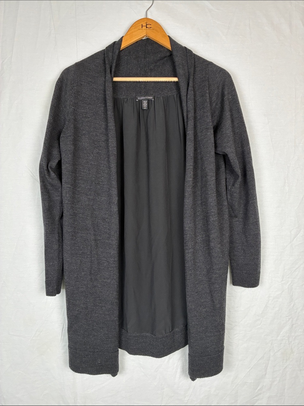 Eileen Fisher Charcoal Open-Front Women's XS Cardigan Sweater Silk/Wool Layering